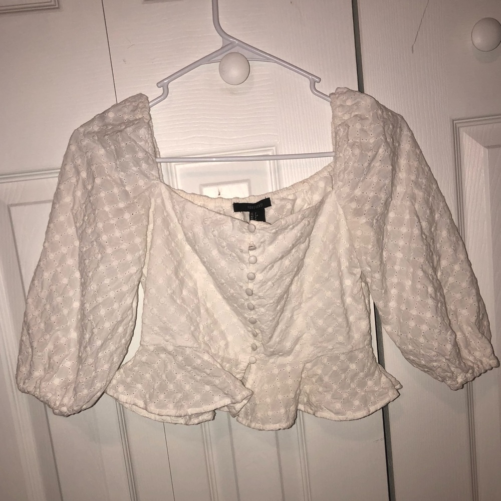 white button peplum top